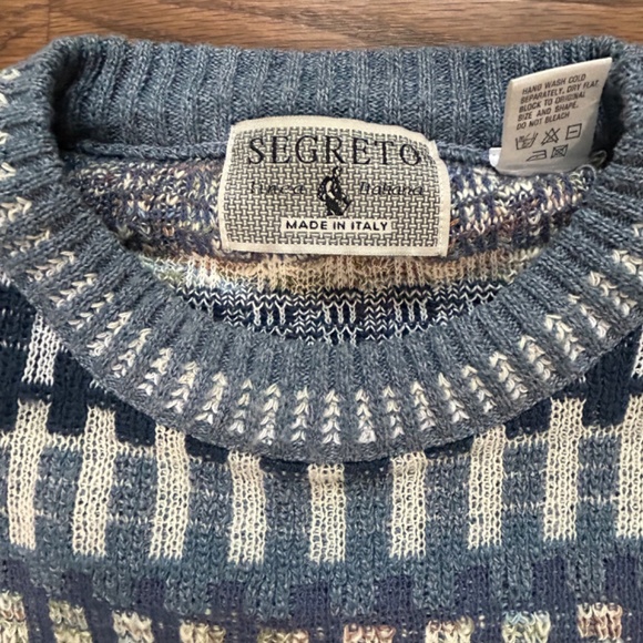 Segreto Grandpa Sweater Lightweight Long Sleeve M Blue Geometric Knit - Picture 3 of 5